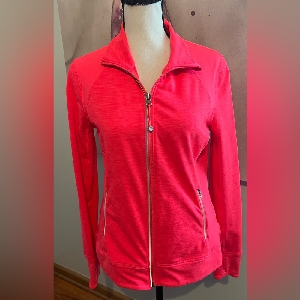 Tangerine Womens Track Jacket Hot Pink Full Zip Up w/ Thumb Holes Size Small